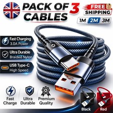 USB A to USB-C Cable 7A 100W Fast Charger Braided Long Type C Lead 25CM 1M 2M 3M