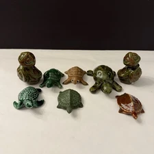 Lot 8 VTG Ceramic Turtle Miniature Figurines - No Duplicates!