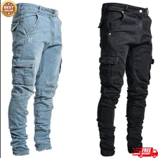 Men's Slim Fit Ripped Jeans Stretch Denim Pants Casual Skinny Trousers Fashion