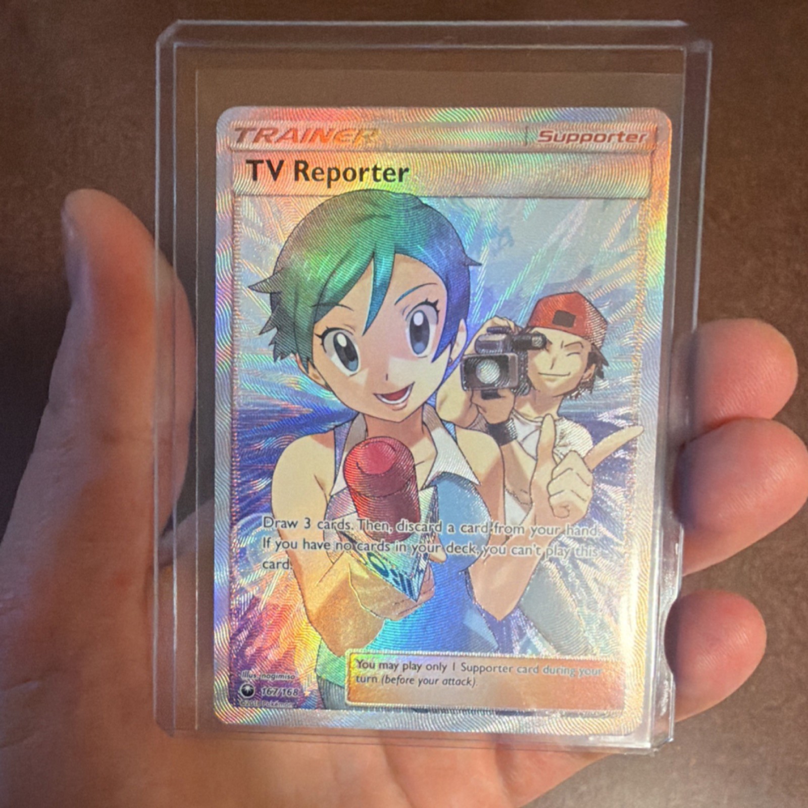Pokémon TV Reporter Full Art Ultra Rare Holo 167/168 SM Celestial Storm Card