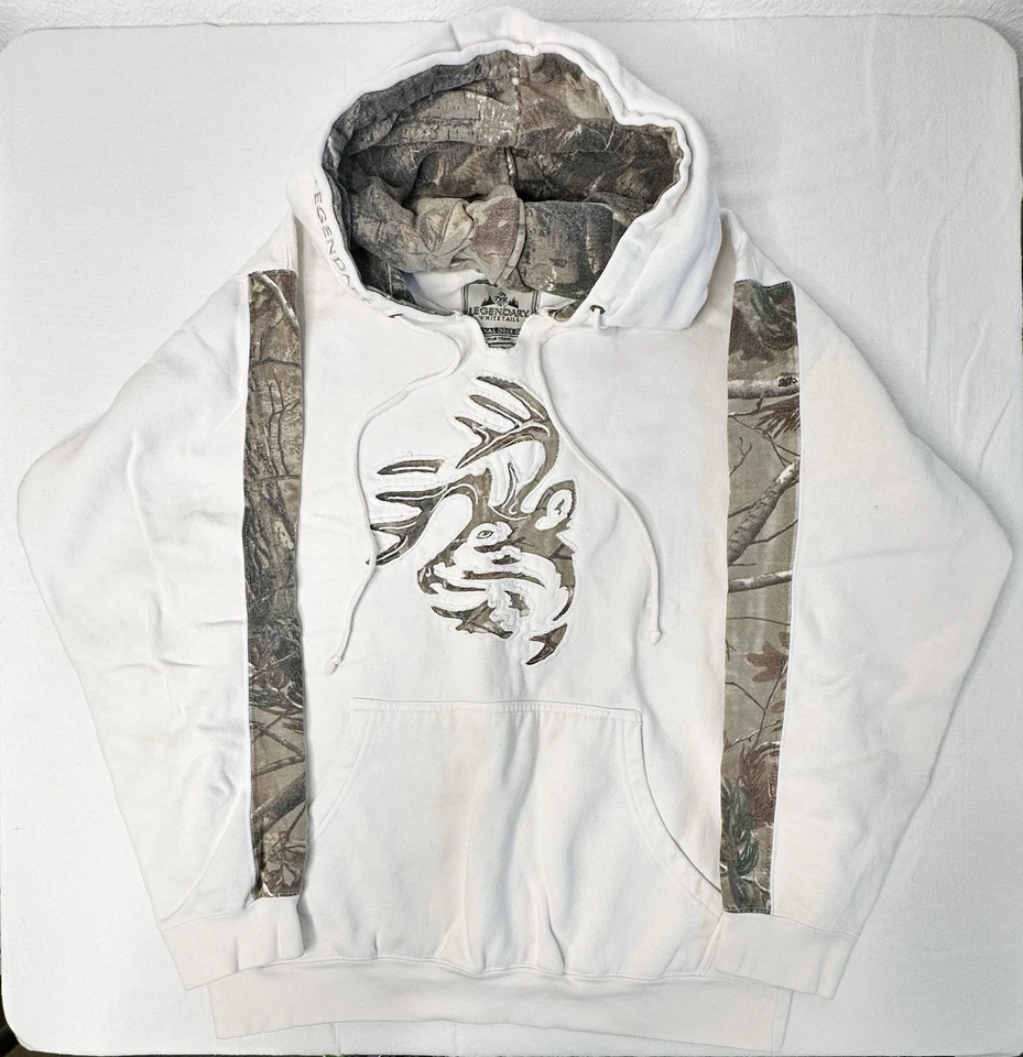 Legendary Whitetails Hoodie Mens White Camo Pullover Hunting Deer Size L - Image 2 of 4