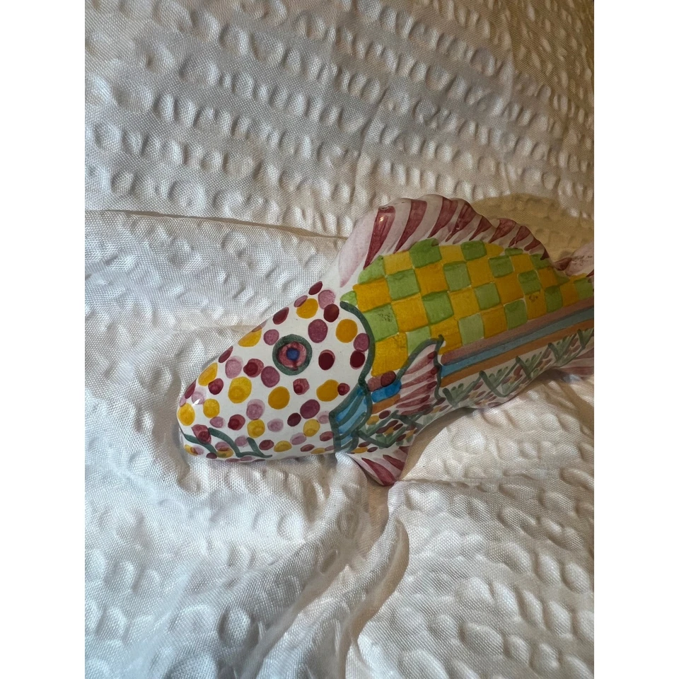 MacKenzie-Childs Ceramic Fish Knob 5in Colorful Checker Pink Pull Handle - Image 2 of 4