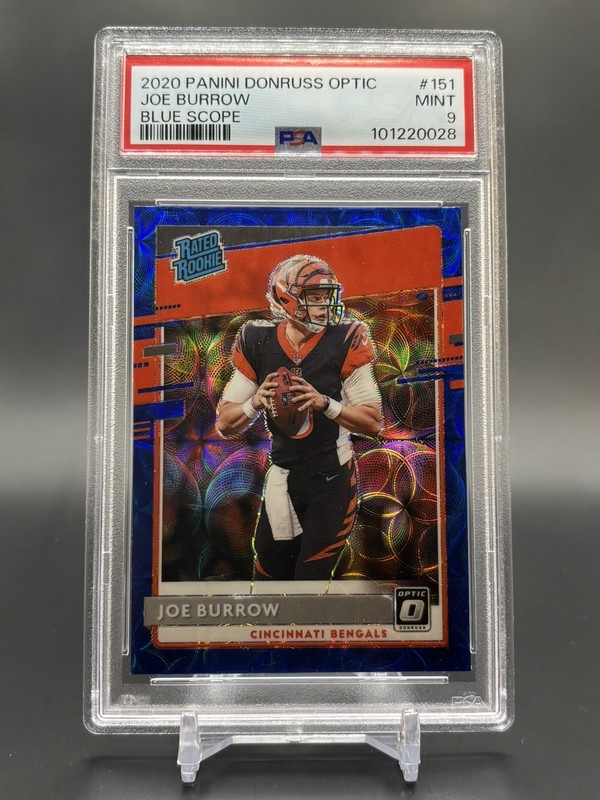 2020 Donruss Optic - Rated Rookies Blue Scope Prizm #151 Joe Burrow (RC) PSA 9