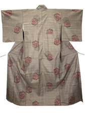 Japan Vintage Mud Dyed Oshima Tsumugi Silk Kimono Modern Geometric S Yuki 24.6"