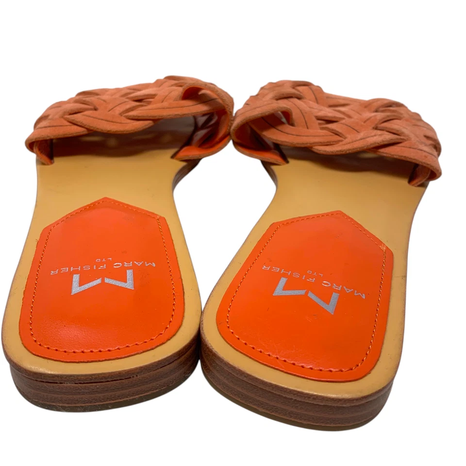NOVO Marc Fisher Rebecca Tamanho 8 Laranja Camurça Trançada Sandálias Slide Plana Novo Sem Caixa - Imagem 4 de 4
