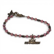 SJC First Communion Charm Bracelet 6in Pink Crystal Beads 925 Sterling 6.9g
