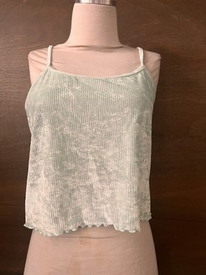 Colsie WOMENS CROP TOP RIBBED VELVET GREEN SIZE MEDIUM LETTUCE HEM EUC
