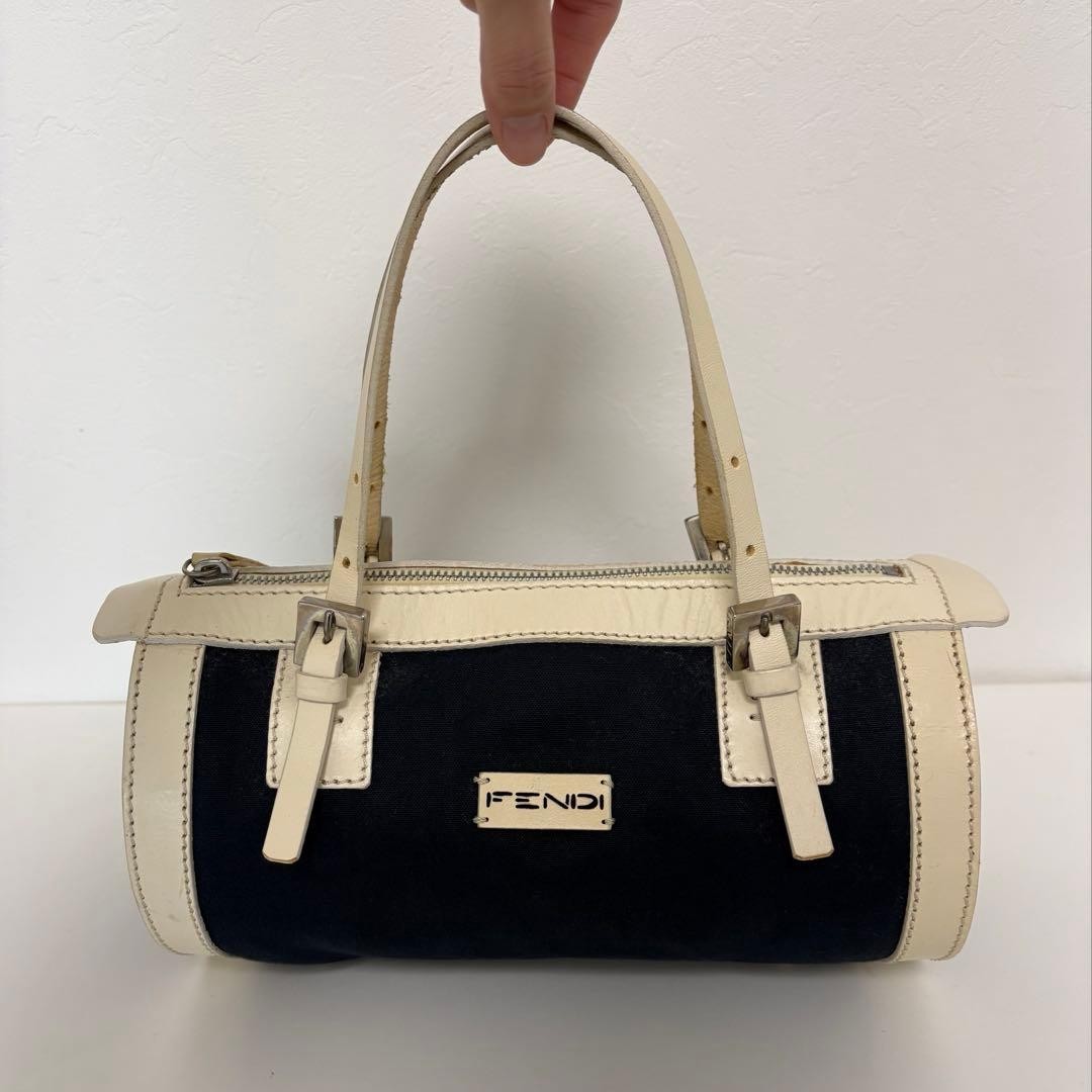 FENDI Hand Bag Tote Purse Logo Leather Navy Authentic thumbnail 23