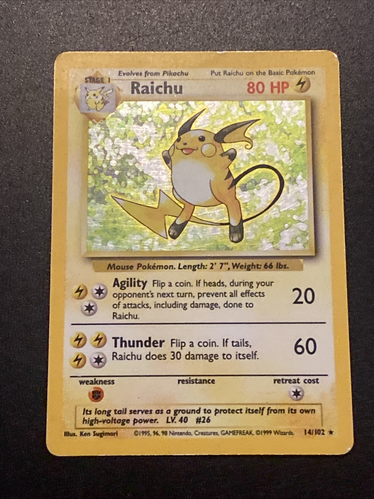 Raichu 14/102 Holo Rare Base Set Unlimited Edition Pokemon Card TCG VLP