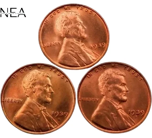 1939+1939-D+1939-S Lincoln Wheat Penny Cent Set/Lot ~ Gem BU (red) ~ 3 Coins