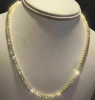 12 kt Rundschliff Lab Created Diamant Herren Tennis Halskette 14 K Gelbgold...