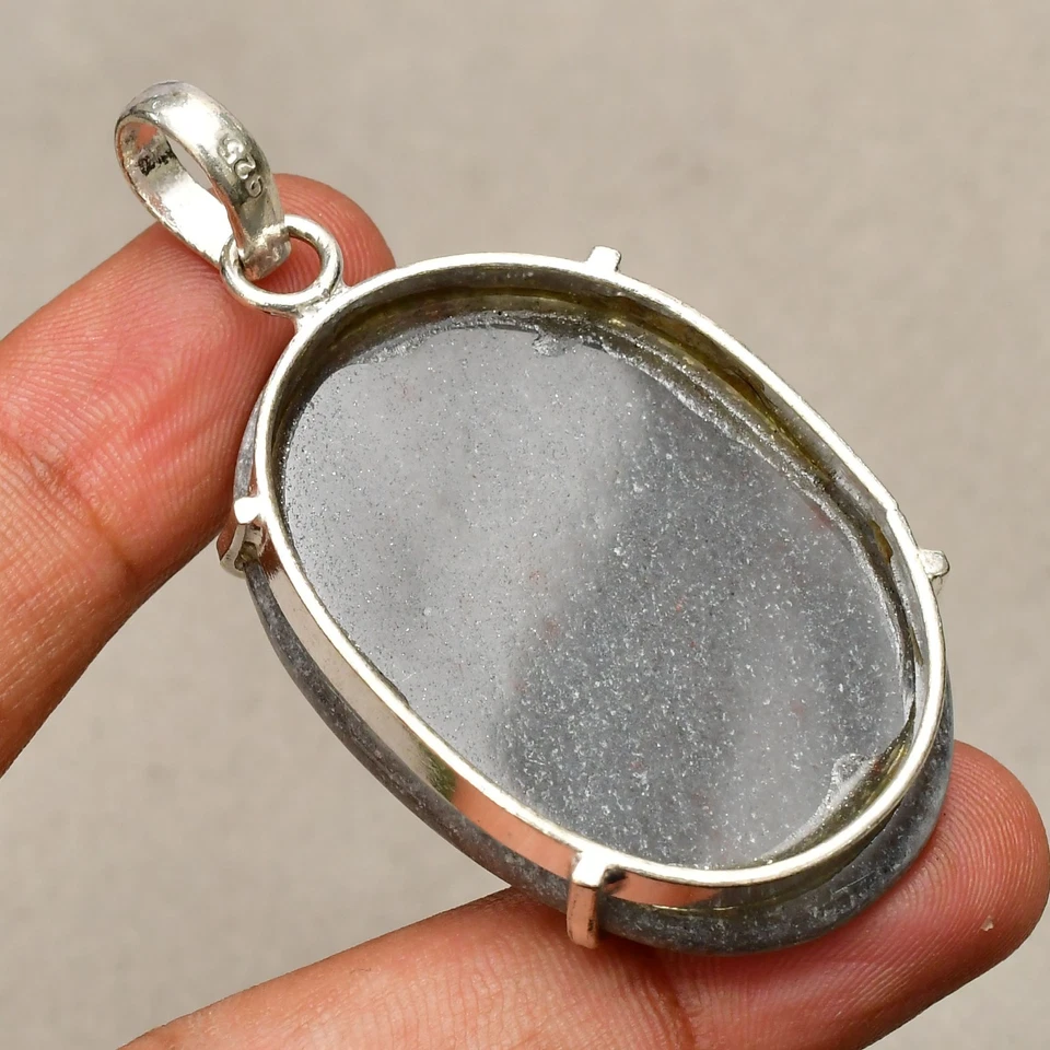 Colgante de joyería de plata de ley 925 hecho a mano con piedras preciosas de piedra solar negra 2,08" Foto 3 de 4