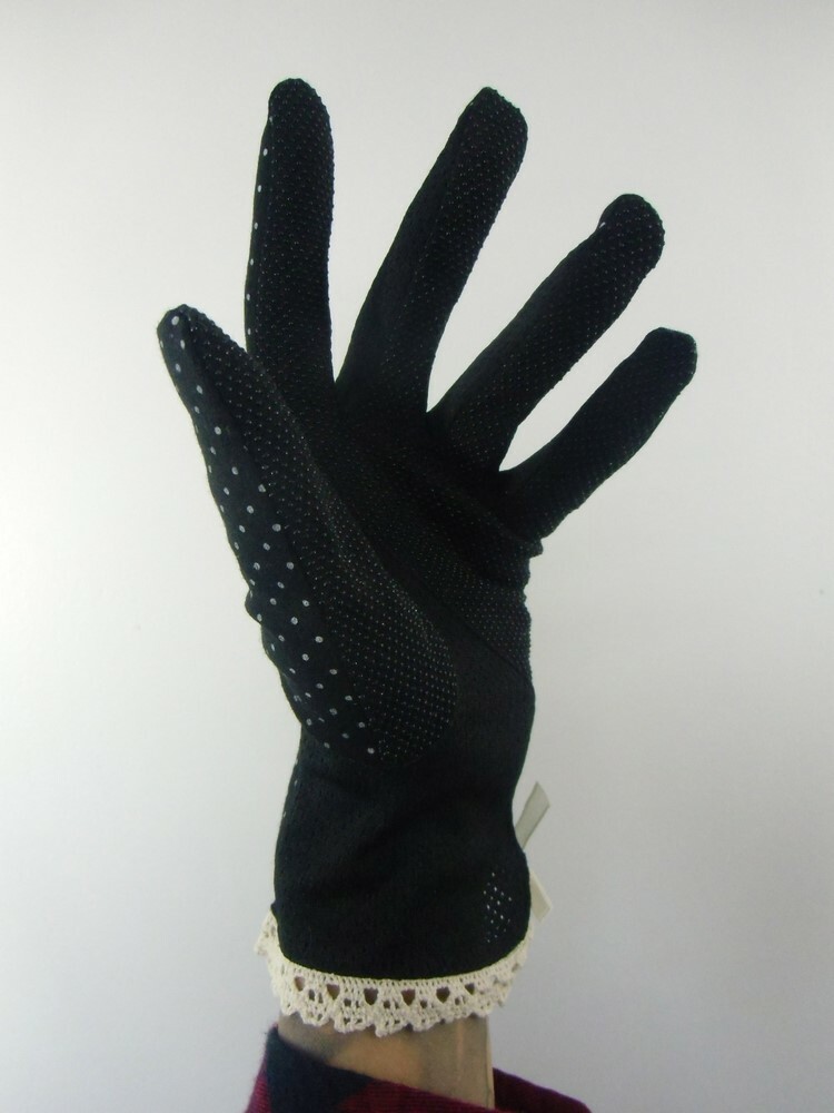 Gants Mi-Saison Gris Foncé – Pois Agrippants, Nœud Pinup, Style Kawaii Harajuku