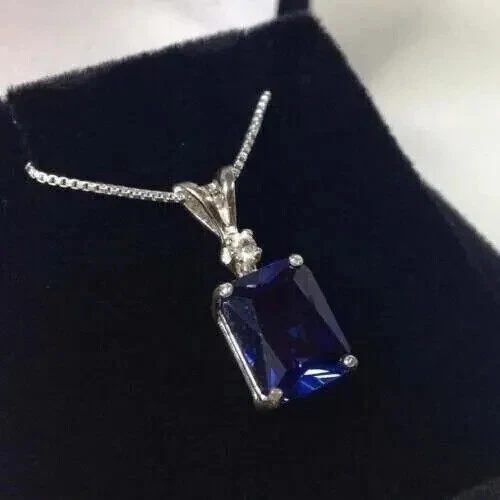 Halskette mit Saphir-Anhänger Smaragdschliff 5,25 ct blauer & weißer Saphir S... - Bild 2 von 4