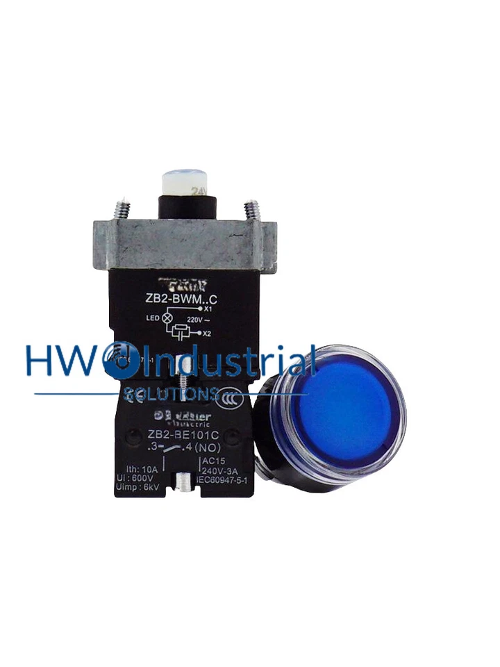 Interruptor de botón de reinicio automático de luz LED 1 PIEZA XB2BW36M1C XB2-BW36M1C azul 1NO 220V Foto 3 de 4