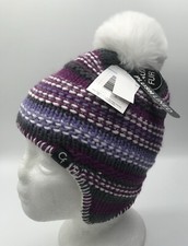 Cold Front Toddler Hat Girls Size 2-4 Winter Purple Striped Faux Fur And Sherpa