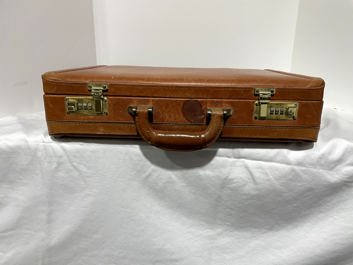 Genuine Tan Leather Hard Locable 1980s Vintage Franzen Briefcase
