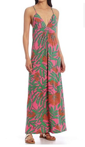 NWT Julie Brown Olivia Pink Poppy Spaghetti Straps Maxi Dress Medium $230 - Picture 7 of 7