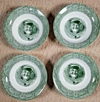 4 Fruit Dessert Bowls 5.625'' The Old Curiosity Shop Green Royal Man & Pipe