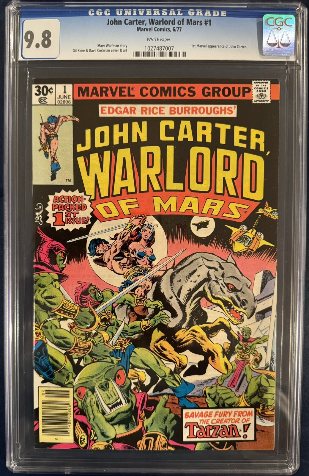 John Carter, Warlord of Mars #1 - CGC 9.8 - White Pages (1977) Marvel Comics