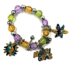 Mardi Gras Bracelet Crystal Jewels and Charms Costume Jewelry Elastic PGG 05