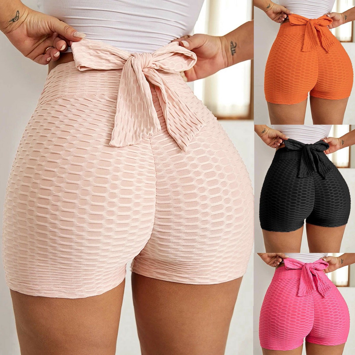 Pantalones Cortos de Yoga Cintura Alta Cintura Alta Levantamiento de Botín Botín Gimnasio Deporte Parte Inferior