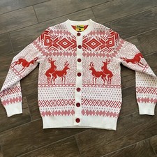 Tipsy Elves Ugly Christmas Sweater Womens Large Red White Reindeer Cardigan