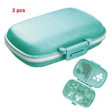 2 Pack - Travel Pill Box with 8 Compartments Container Box Teal
