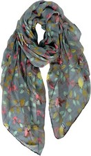 GERINLY Scarfs for Women Lightweight Floral Birds Print Cotton Darkgray