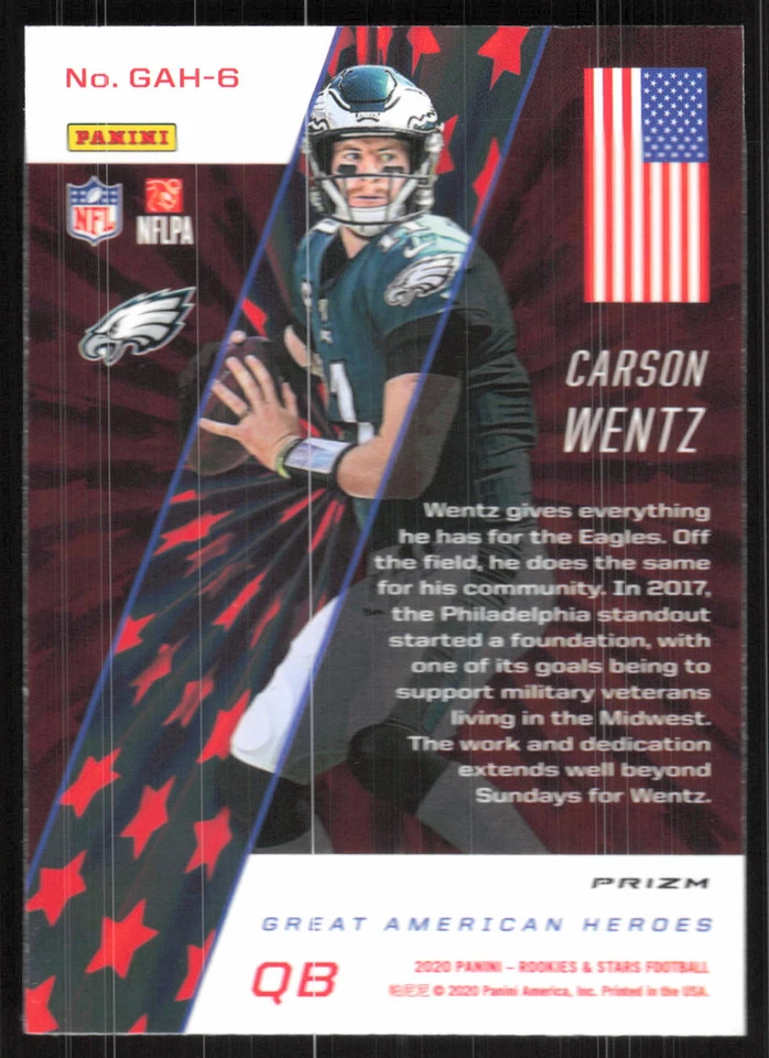 Carson Wentz, 2020 Panini Rookies & Stars, #GAH-6, Philadelphia Eagles, - Image 2 of 2