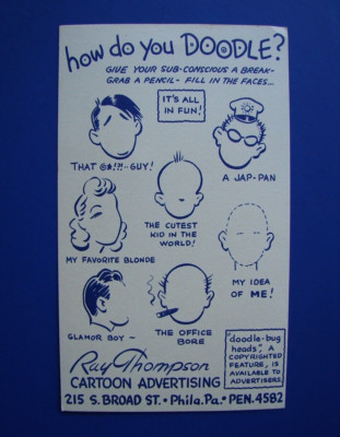 Vintage 1950's Ray Thompson Art Test Contest Doodle-Bug Head Cartoon Advertising