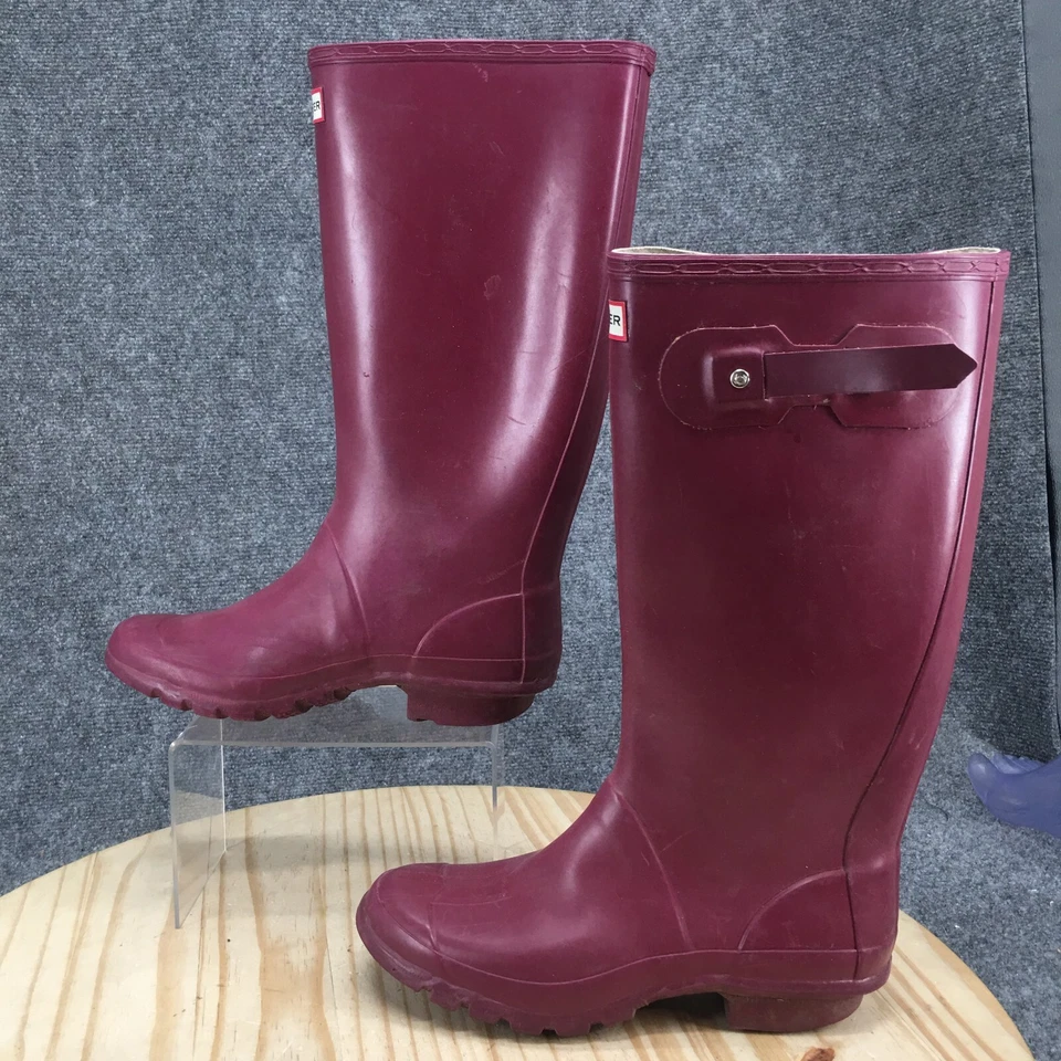 Bota de Lluvia HUNTER Original Alto Brillo Para Mujer 9M Borgoña Ciruela Pull-On Goma Foto 2 de 4