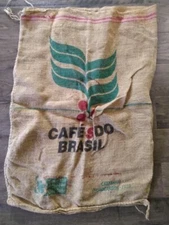 Cafe's Do Brasil Coffee Bean Bag Nylon Burlap Sack Size 37" x 27"