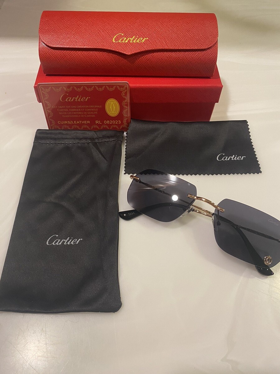 Cartier ラウンドサングラス ブラック/グレー Men's Sunglasses