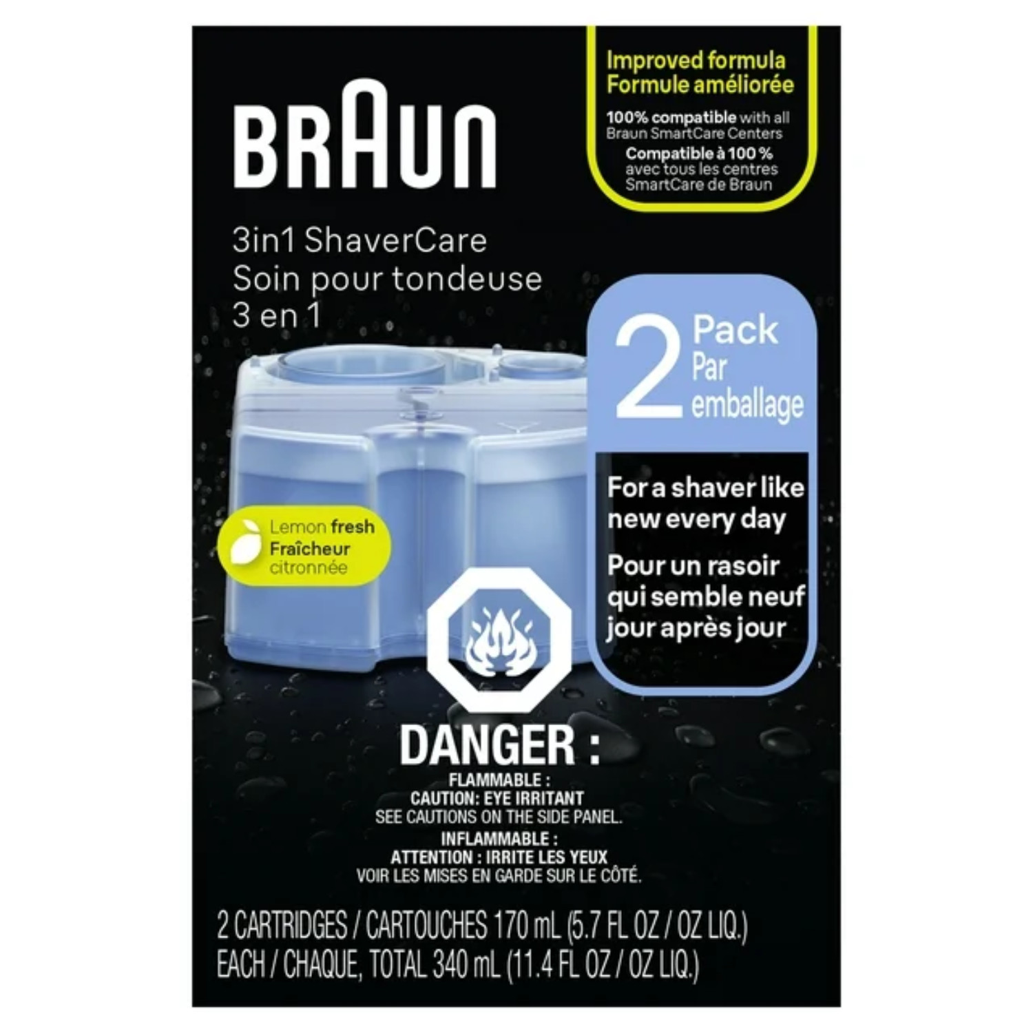 2 Pack Braun Clean Renew Cartridge Refills Shaver Cleaner CCR Lemon Fresh