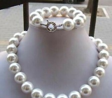 8/10/12/14MM White South Sea Shell Pearl Round Beads Necklace Bracelet Set 18"