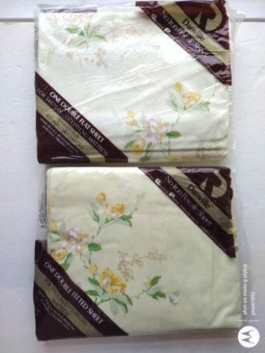 Danville No Iron Percale Double Bed Sheet Set Flat & Fitted Yellow Floral NIP - Bild 1 von 6