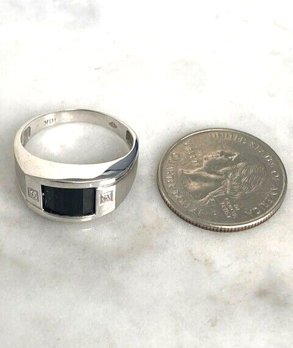 MEN'S WHITE GOLD AND FAETED ONYX RING SIZE 10.25 - Picture 10 of 11