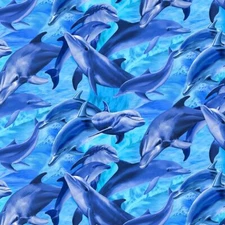 Fabric Dolphins Deep Blue Sea Cotton TIMELESS TREASURES 1/4 Yd MICHAEL-1975BLUE