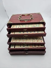 Antique MAH JONGG SET BOS TAURUS BAMBOO 142 Mah Jong TILES (Incomp), Wooden Case