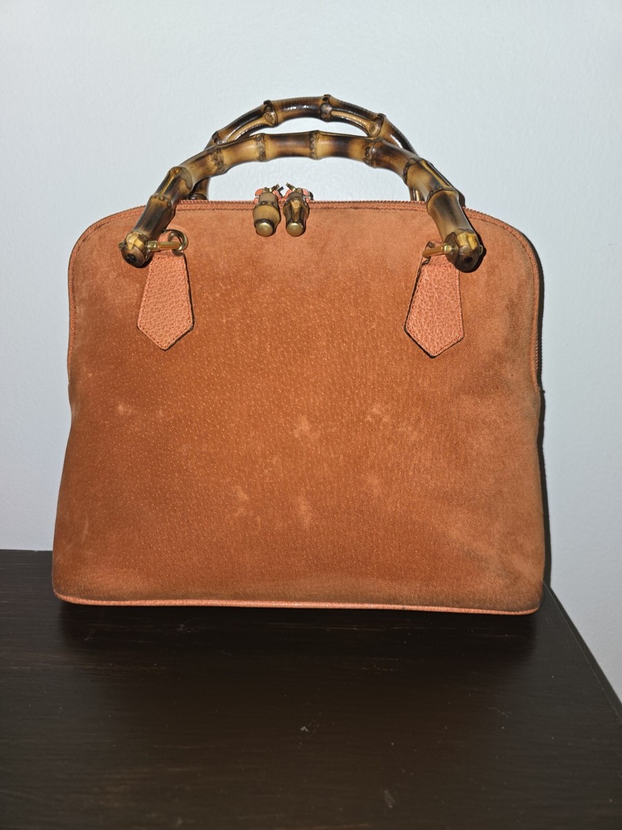 GUCCI Authentic Bamboo Suede ORANGE Purse Satchel Handbag Designer