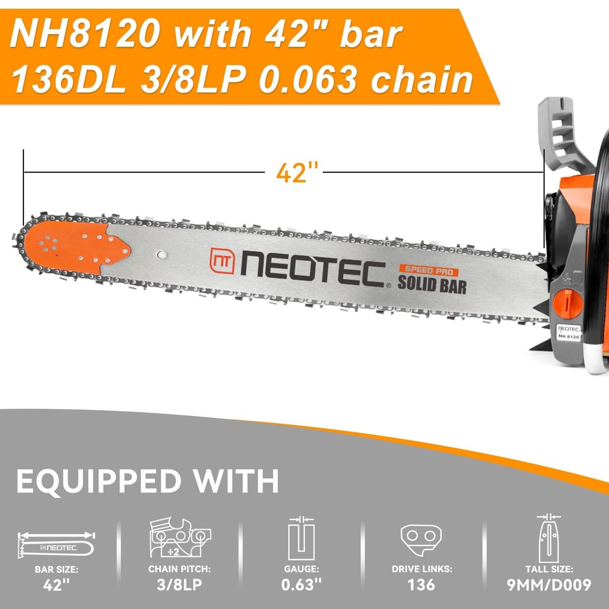 120cc Chainsaw Gas Power with 42'' Bar/Chain Compatible with
