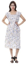 Womens Cotton Short Nightie White Floral Print Pullover Nightdress L-43"