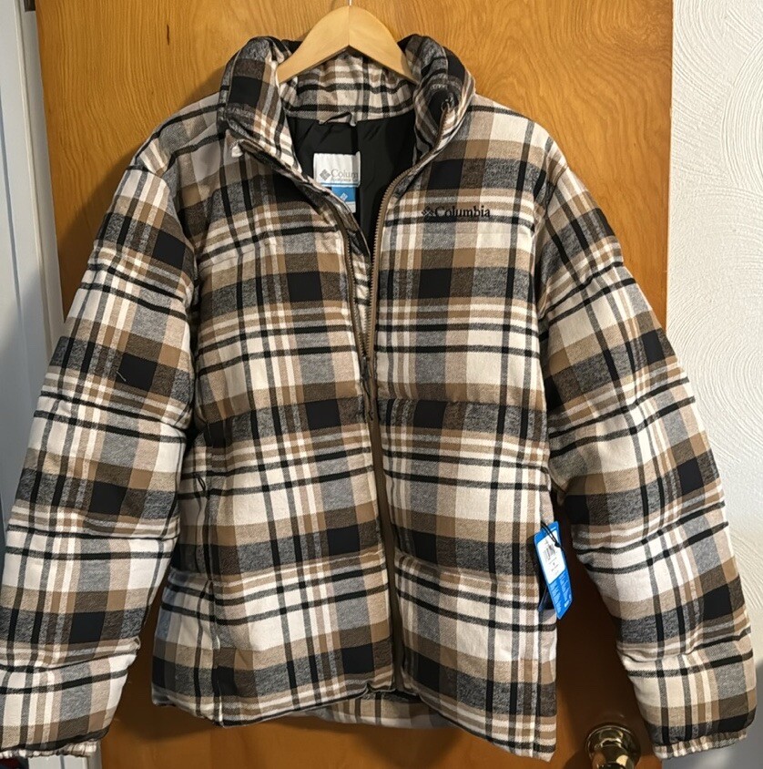 Columbia Men's Medium Brown Plaid Puffer Jacket-image