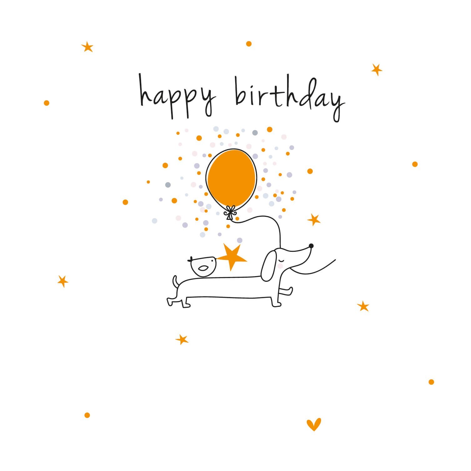 Cute Birthday Card Dog Dachshund Bird – Embossed Foiled Design Greeting Card