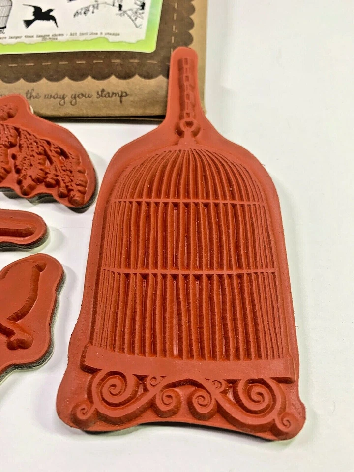 Nuevo sello de goma pájaros en rama jaula para pájaros unidad voladora sello compañía gratis para ser Foto 4 de 4