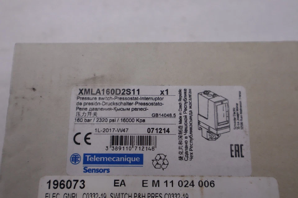 NEW TELEMECANIQUE XML A160D2S11 PRESSURE SWITCH XMLA160D2S11 STOCK G899A - Image 3 of 3