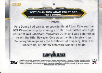 2020 Topps WWE NXT NXT Champion Adam Cole Pete Dunne #64