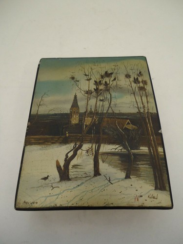 Old FEDOSKINO Russian Lacquer Box '' Village '' - Signed Kovalev - Picture 11 of 12