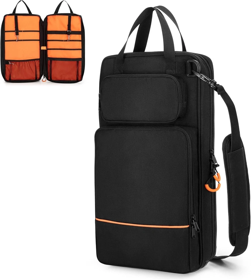 Bolsa para baquetas de gran capacidad con ganchos ajustables y bolsillos con cremallera - negra Foto 3 de 4